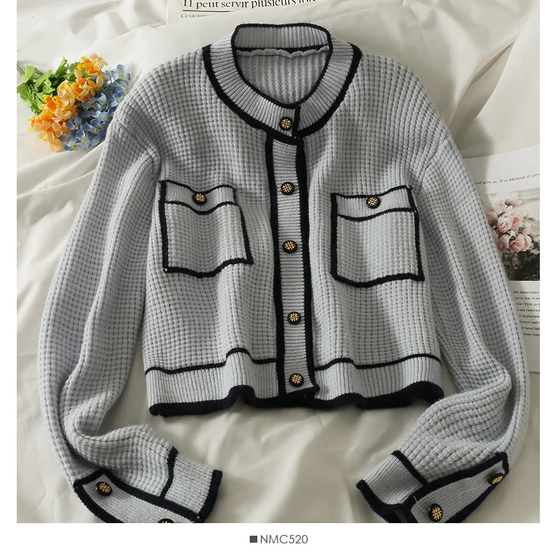 Inventory Reduction Vintage color blocking stripe slim single breasted sweater  1849