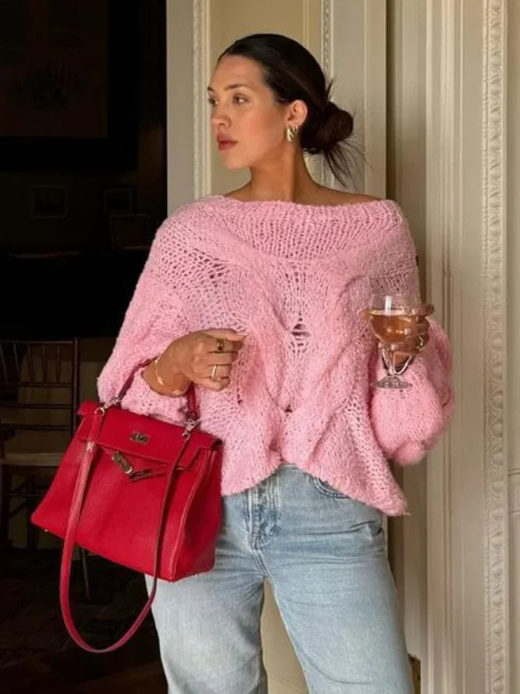 Price Smash Women Solid Hollow Out Short Knitted Elegant Round Neck Long Sleeves Loose Sweater Price Smash Women Solid Hollow Out Short Knitted Elegant Round Neck Long Sleeves Loose Sweater