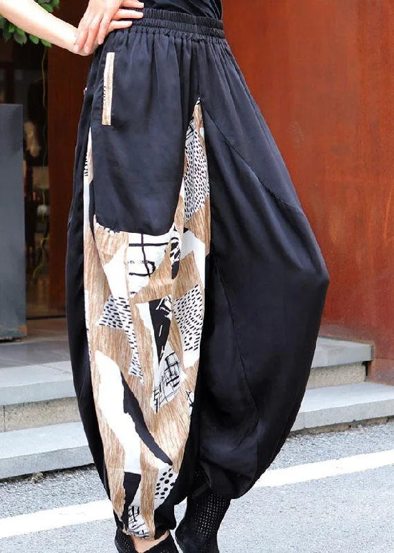 Epic Deals Loose Black Patchwork Apricot Casual Spring Pants