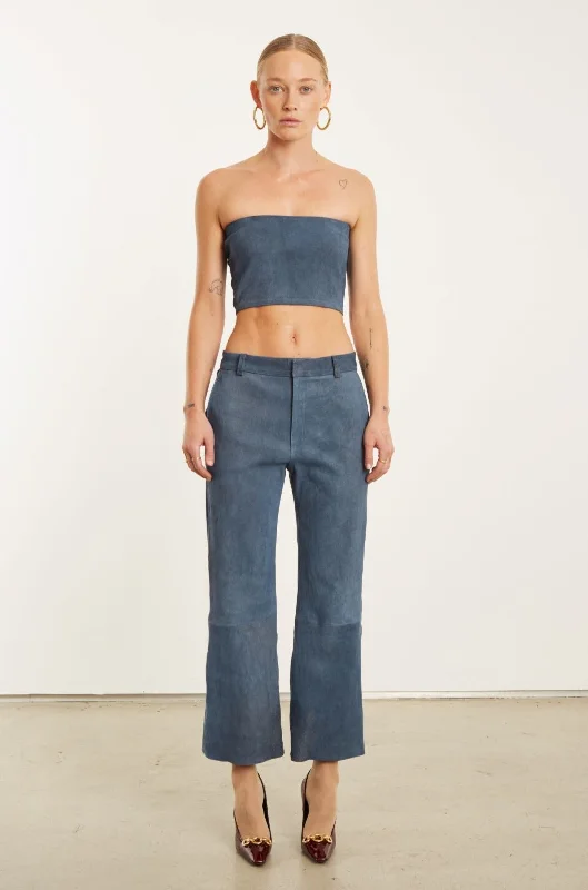 Super Deal Denim Suede Cropped Trousers