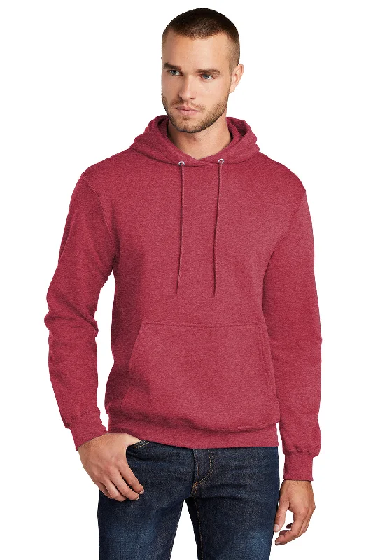 Port & Company Mens Core Pill Resistant Fleece Hooded Sweatshirt Hoodie w/ Pouch Pocket - Heather Red