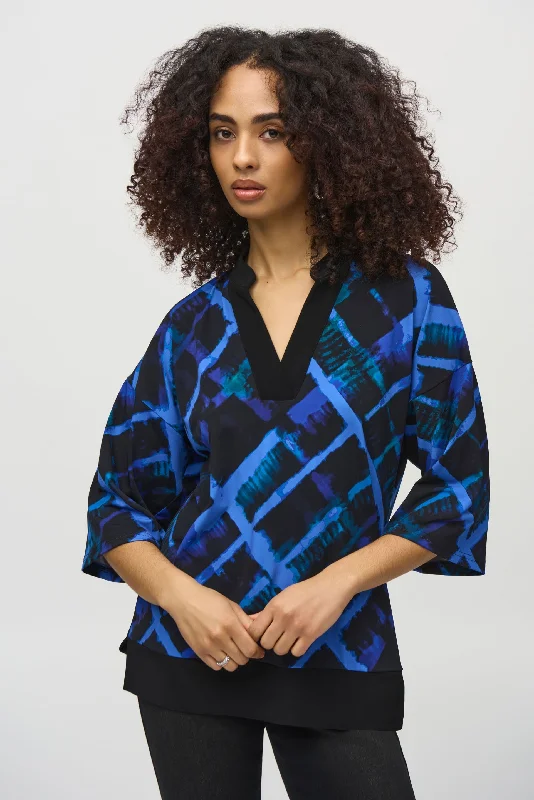 Lowest Price Joseph Ribkoff Black/Multi Plaid 3/4 Sleeve Relaxed Top 244020