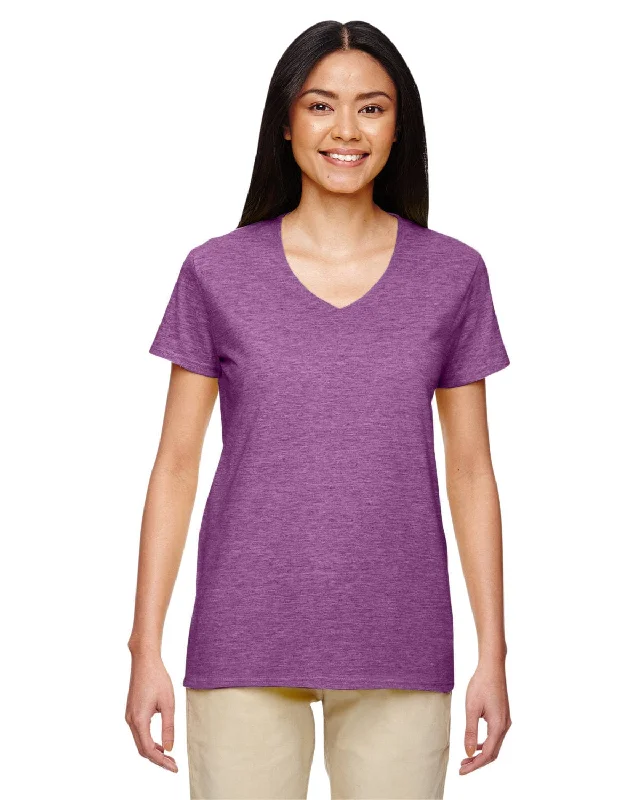 Gildan Ladies Heavy Cotton 5.3 oz. V-Neck T-Shirt | Hthr Rdnt Orchid