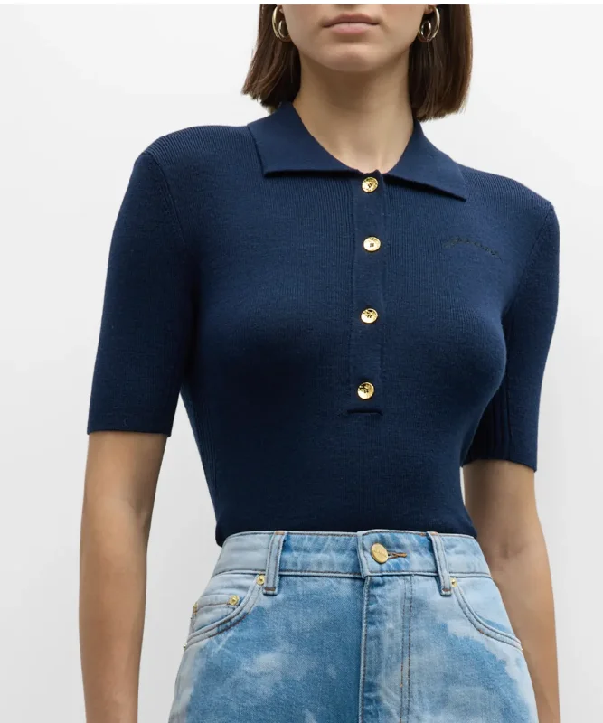 Stock Up Ganni Ribbed Polo Top