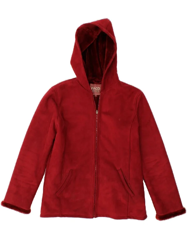 Final Offer PACO Womens Hooded Sherpa Jacket UK 10 Small Burgundy Polyester