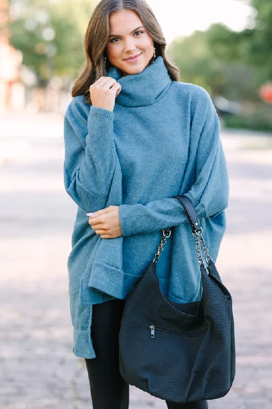 Weekend Extravaganza: Shop Now Feeling So Chipper Teal Green Cowl Neck Sweater