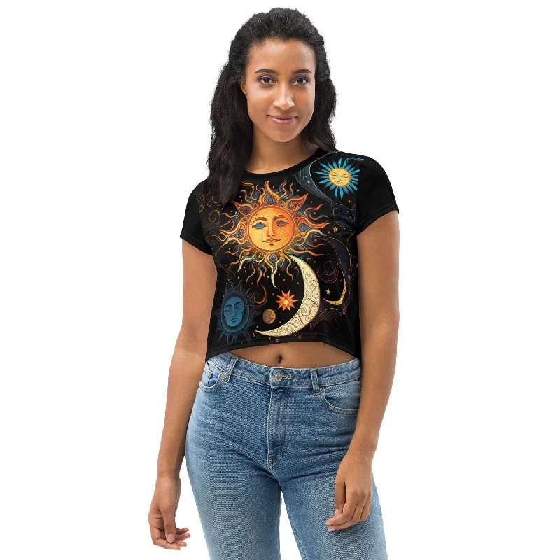 Weekend Extravaganza: Shop Now SHE REBEL - Sun & Moon Celestial Graphic Crop Top
