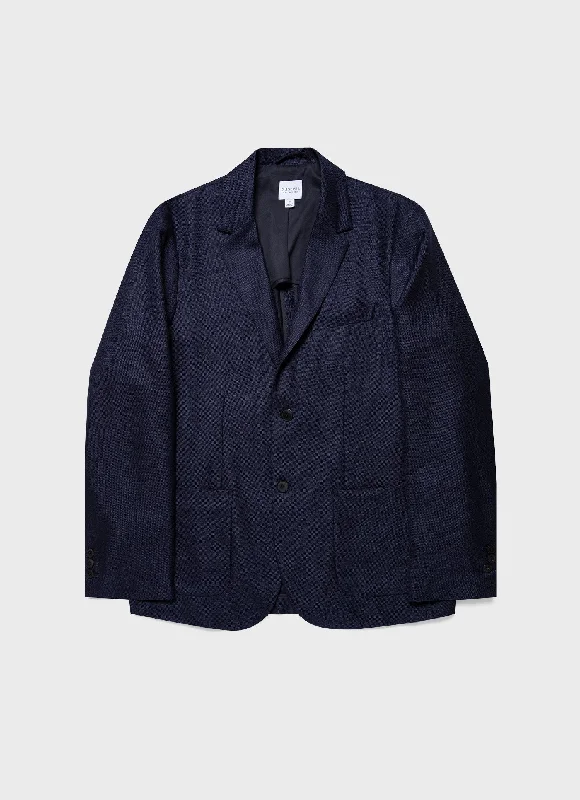 Men's Silk Linen Wool Blazer in Navy