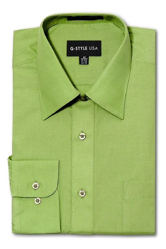 Men's Basic Solid Color Button Up Dress Shirt (Apple Green)