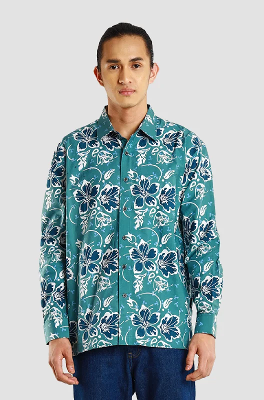 My Modern Fit Long Sleeve Hibiscus Anchor - Dual Aqua Sea