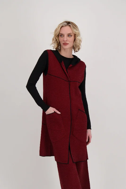 Super Savings Herringbone Hooded Front Open Long Cardigan
