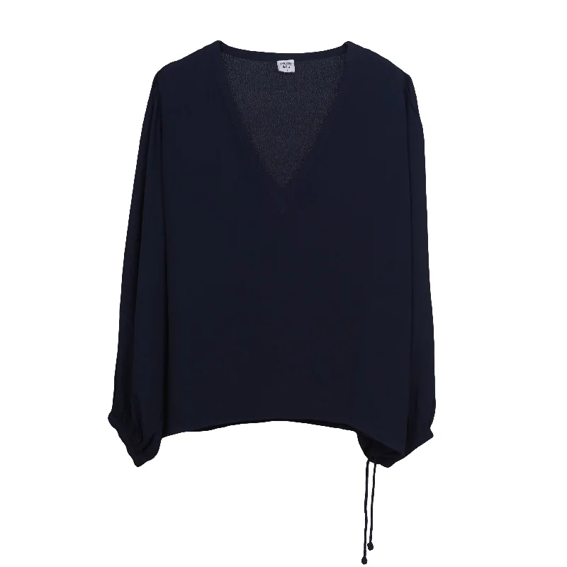 Warehouse Sale TEE V LONG SLEEVE TOP - Rayon Fujette Crepe | Midnight Blue
