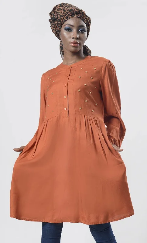 Weekend Deal Amazing Adobe Hand Work Embroidered Front Open Button Tunic