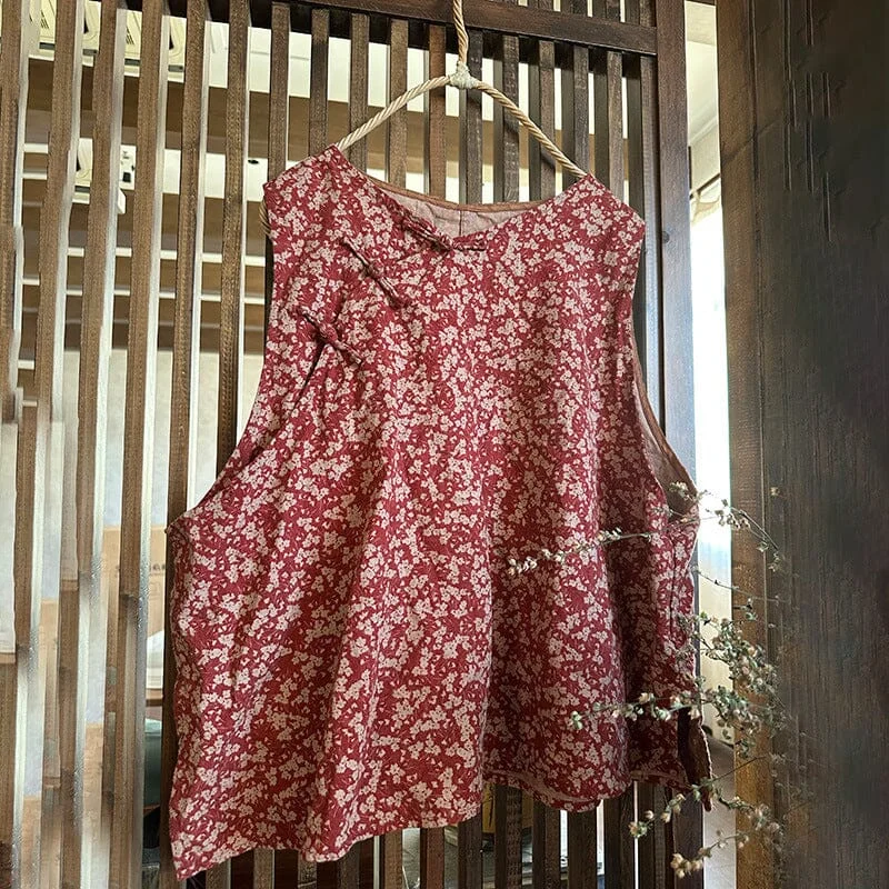 Super Bargain Women Spring Retro Floral Print Loost Vest