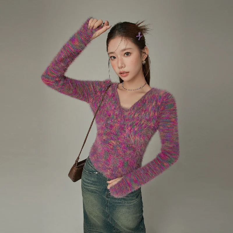 Blowout Sale Color Fuzzy Knit Sweater