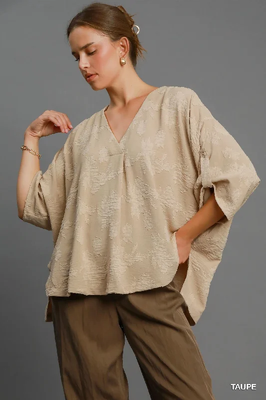 Top Pick Umgee Floral Burnout Top in Taupe