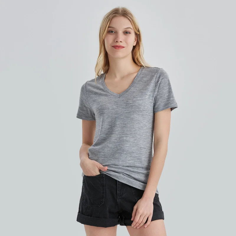 Seasonal Sale Women’s Merino 170g V-Neck  Short Sleeve T-Shirt  Ebony Heather
