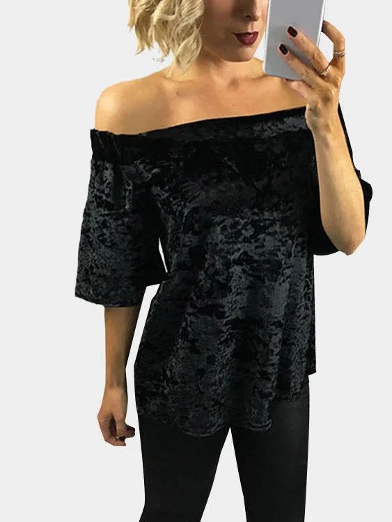 Weekend Offers That Delight Custom Off The Shoulder Half Sleeve Black Top