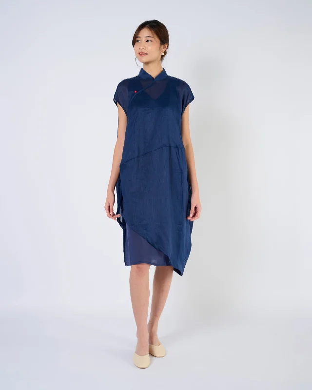 Weekend Offers You Can't Ignore Cheongsam Cocoon Dress in Dark Blue