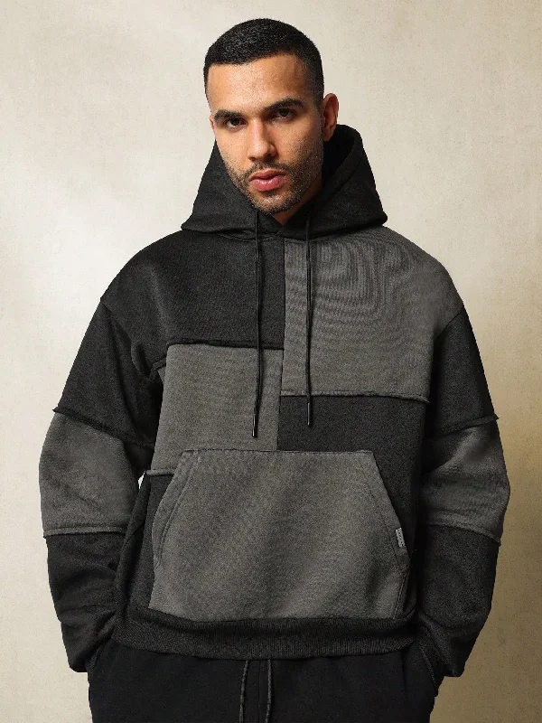 Regular Fit Colour Block Overhead Hoodie With Drawcords