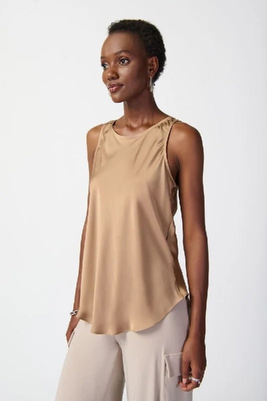 Super Deal Joseph Ribkoff Tiger's Eye Zip Back Sleeveless Satin Tank Top 241178