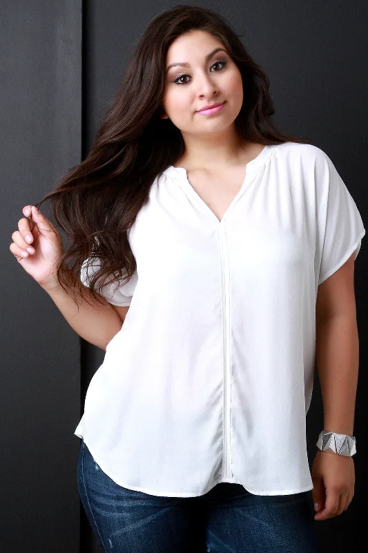 Take Action Contrast Chiffon Jersey Dolman Placket Top