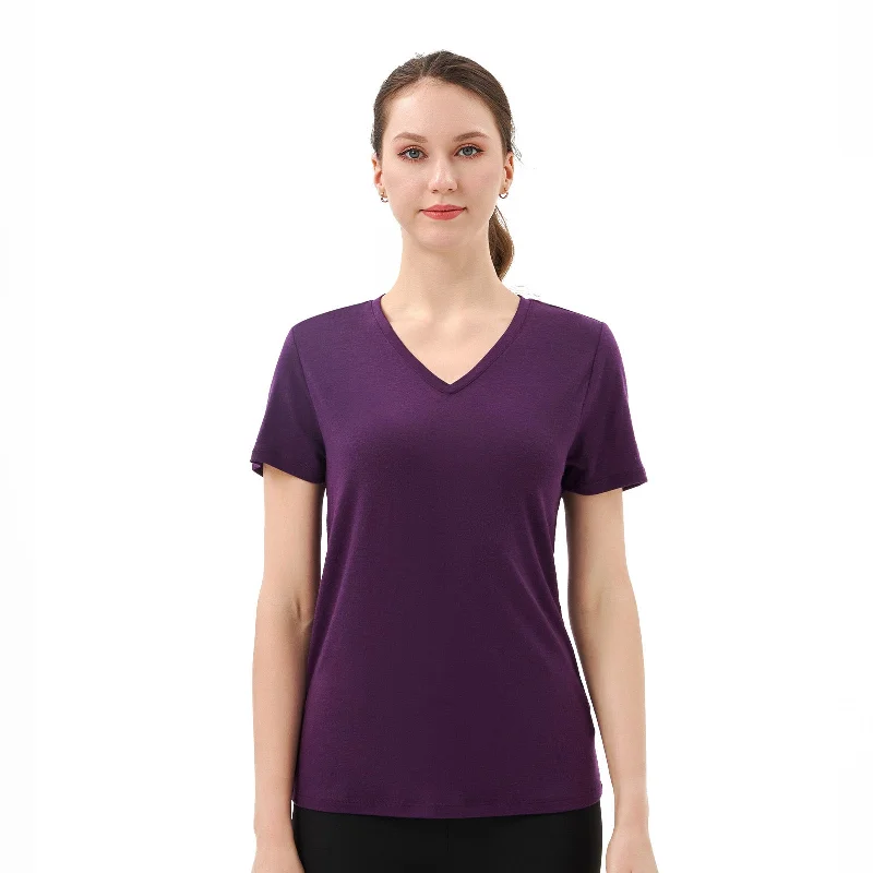 Weekend Savings Fiesta Women’s Merino 170g V-Neck  Short Sleeve T-Shirt  Dark Purple