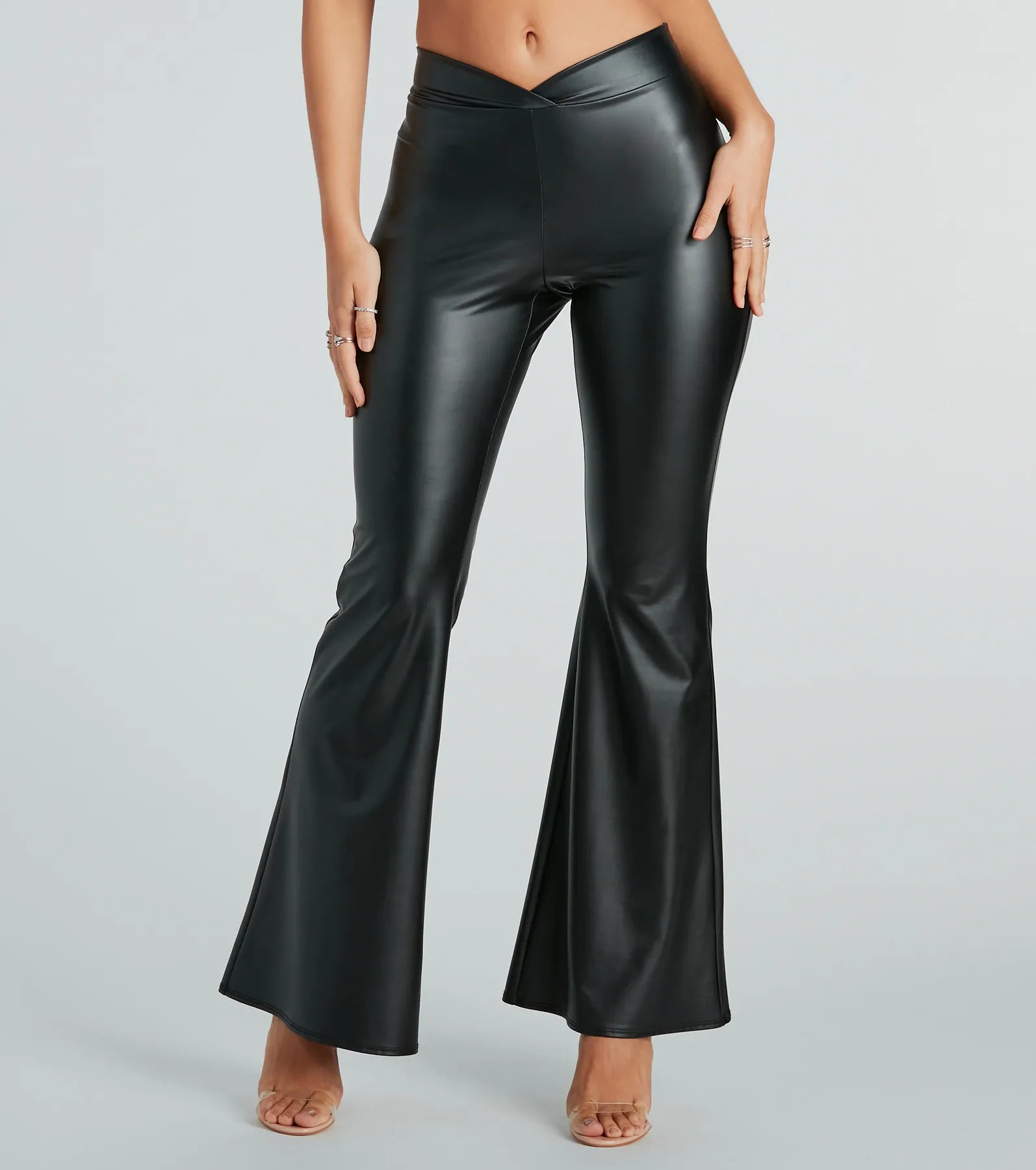 Flash Sale Sleek Flex Faux Leather Flare Pants