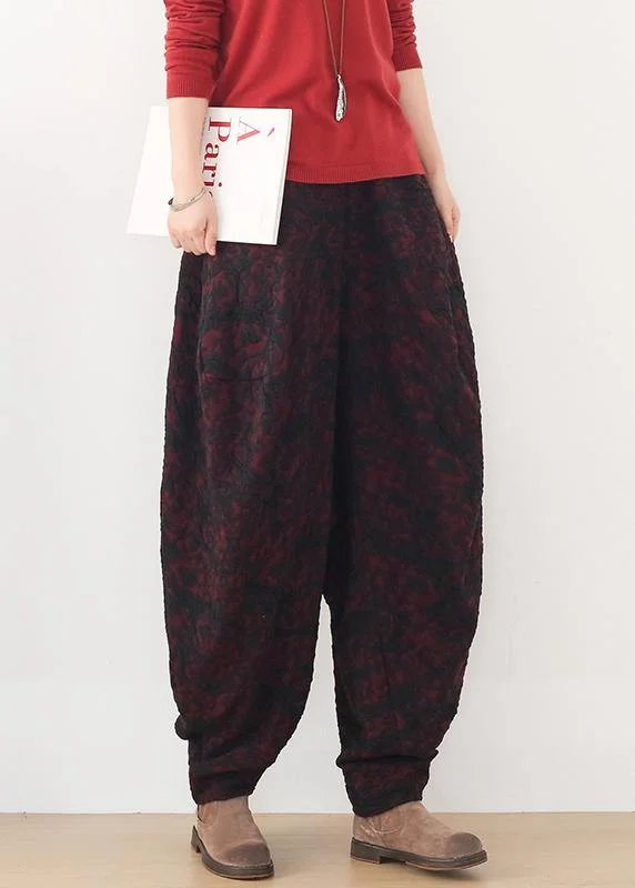 Year-End Sale Handmade red harem pantspants slim spring Jacquard design wild trousers
