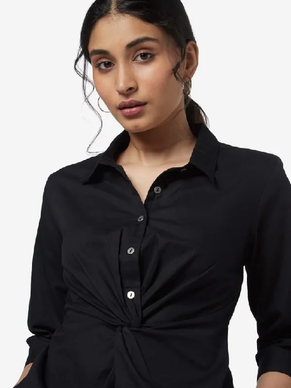 One-DAY Sale LOV Black Pure-Cotton Taylor Shirtdress