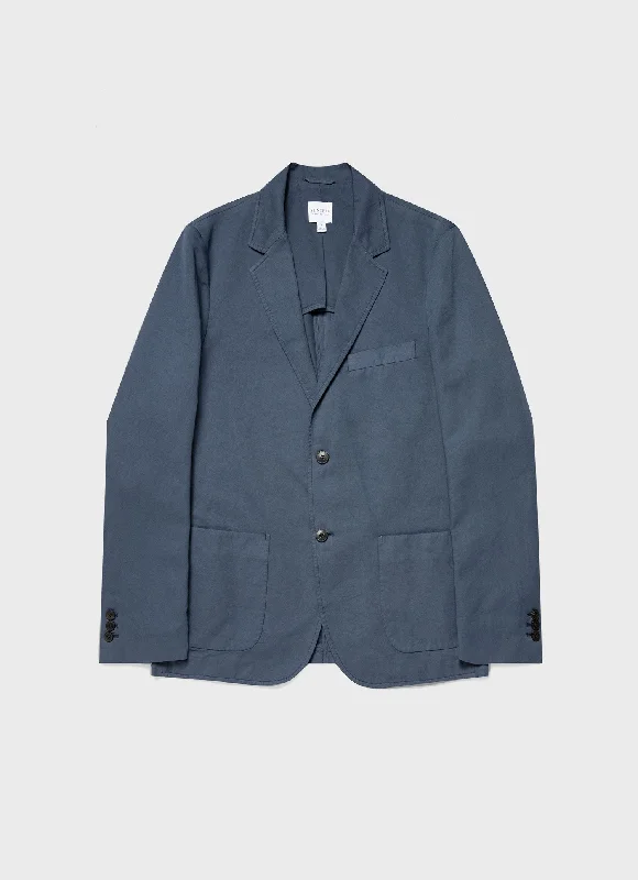 Men's Cotton Linen Unstructured Blazer in Shale Blue