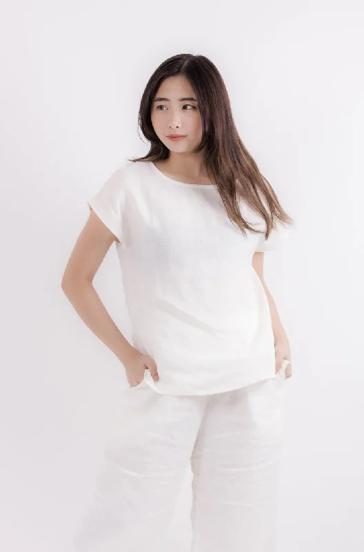 Deal of the Week Linen Short Sleeve Top in White