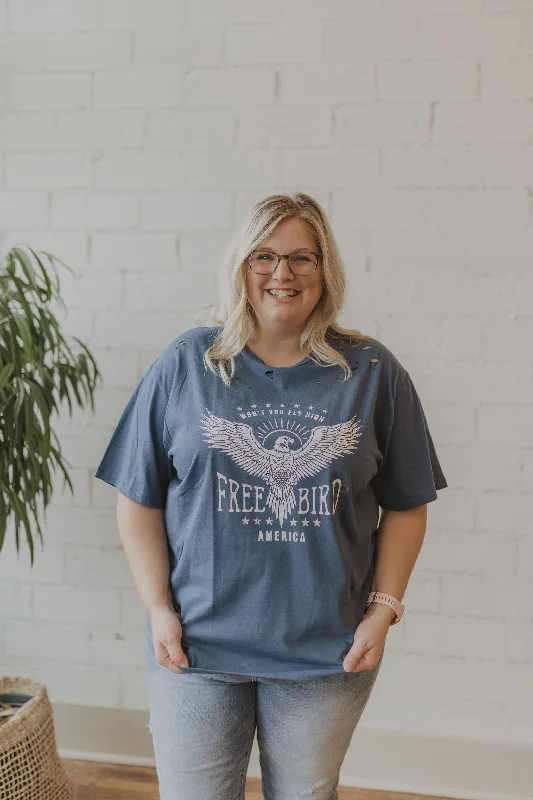 Deal Explosion SANDY CURVY FREE BIRD GRAPHIC TEE