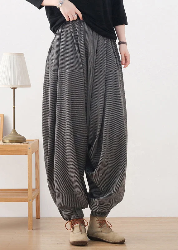 Midnight Sale Simple Grey Elastic Waist Pockets Harem Pants Fall