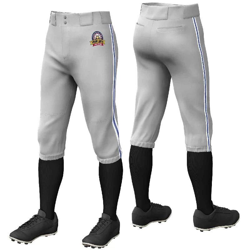 Custom Gray Royal White-Royal Classic Fit Stretch Practice Knickers Baseball Pants