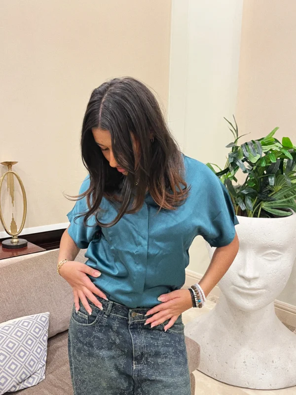 Weekend Discounts to Love Green Shine On Satin Blouse