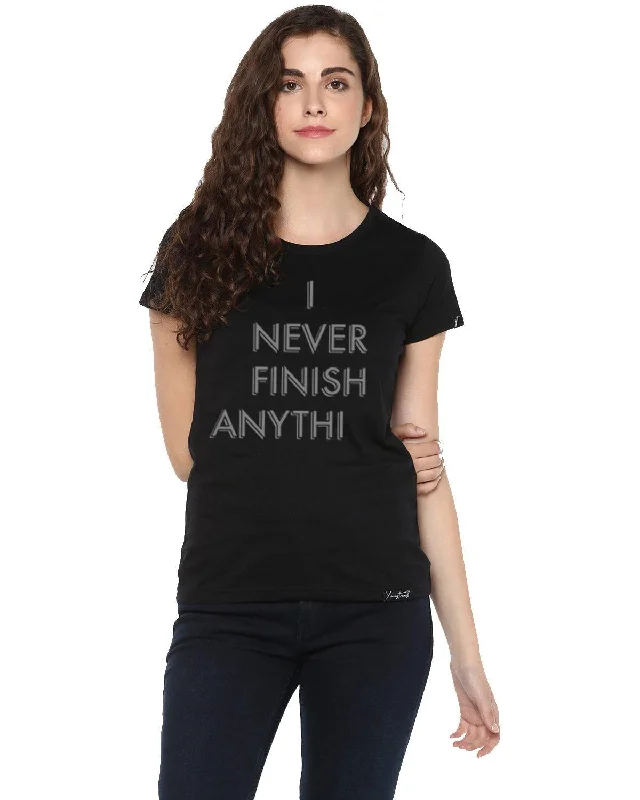 Season Finale Sale Womens Half Sleeve Finish Printed Black Color Tshirts
