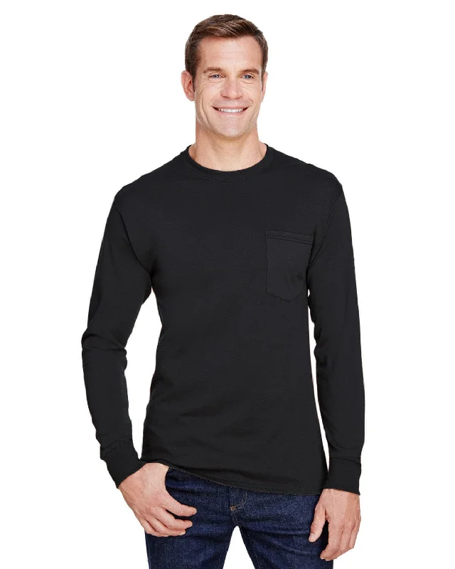 Hanes Workwear Long Sleeve Pocket T-Shirt | Black