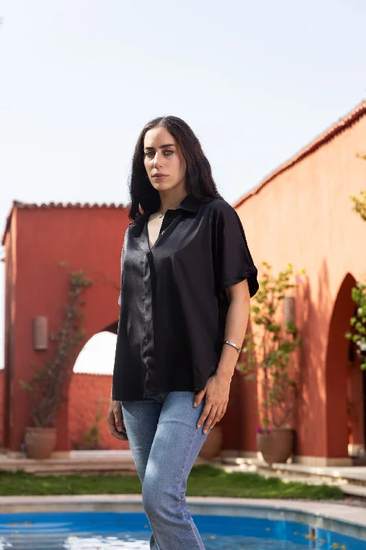 Weekend Deals That Sparkle Black Shine On Satin Blouse