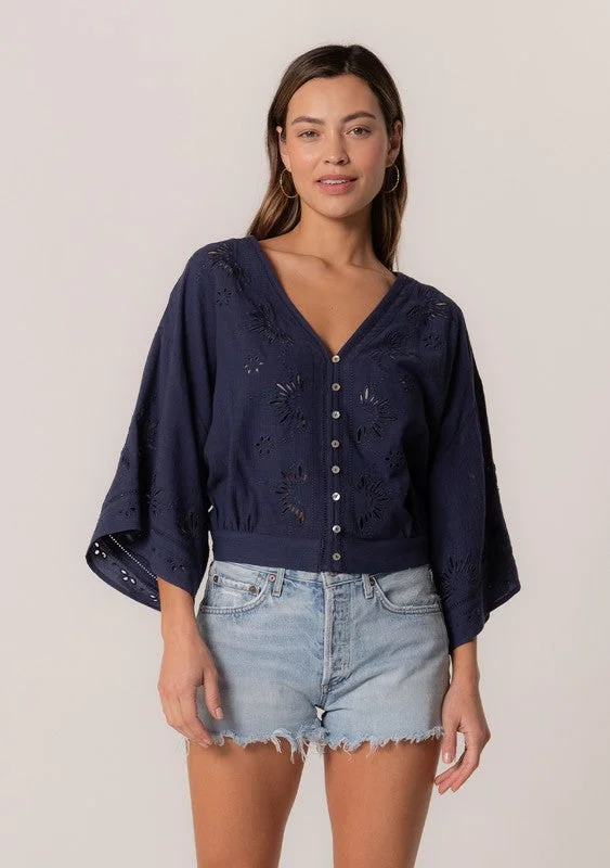 Now Available Along The Coast Eyelet Embroidered Blouse Top