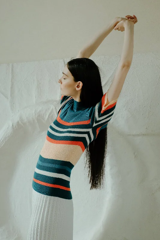Weekend Deals That Thrill Cotton Stripes Ribbed T-Shirt