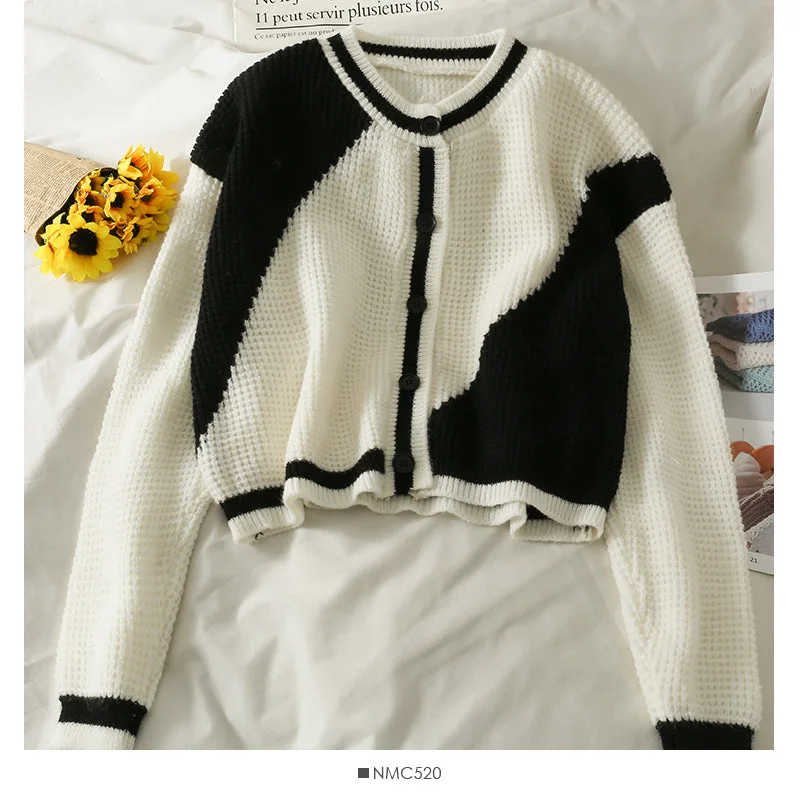 Markdowns Korean contrast stitching short single breasted outer sweater  2045