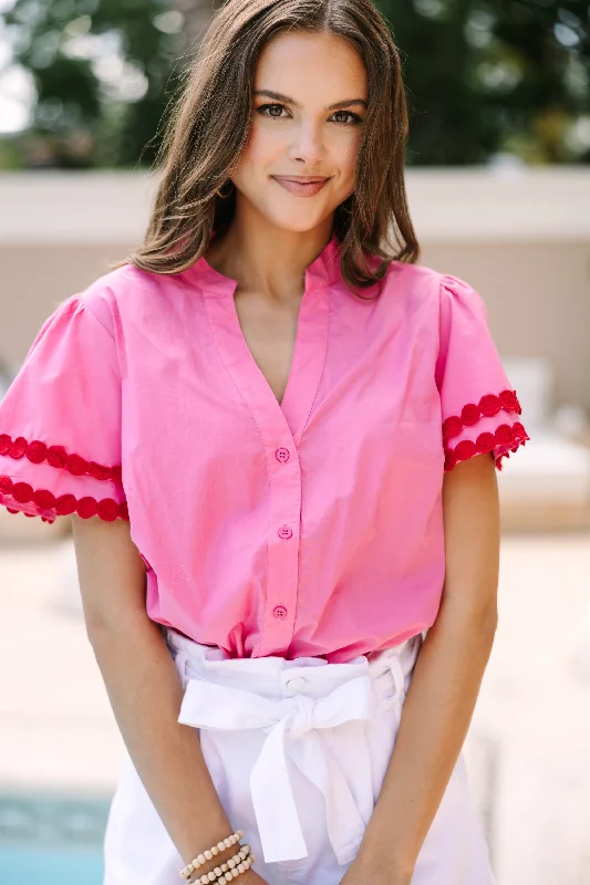 Final Clearance Free To Be You Pink Button Down Blouse