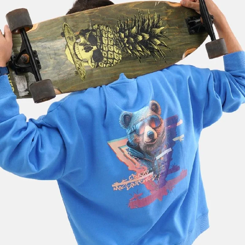 Bear Swag Oversized Fleece Sweatshirt in Cobalt Blue