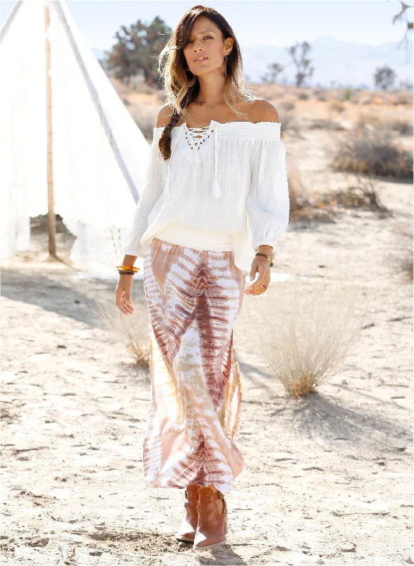 Stock Clearance Batik Printed Maxi Skirt - White Multi