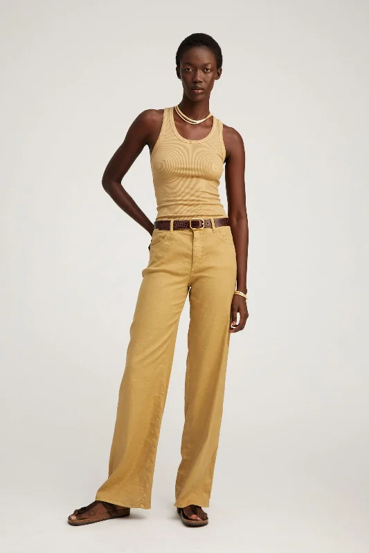 Price Drop Khaki Linen 5 Pocket Wide Leg Pants
