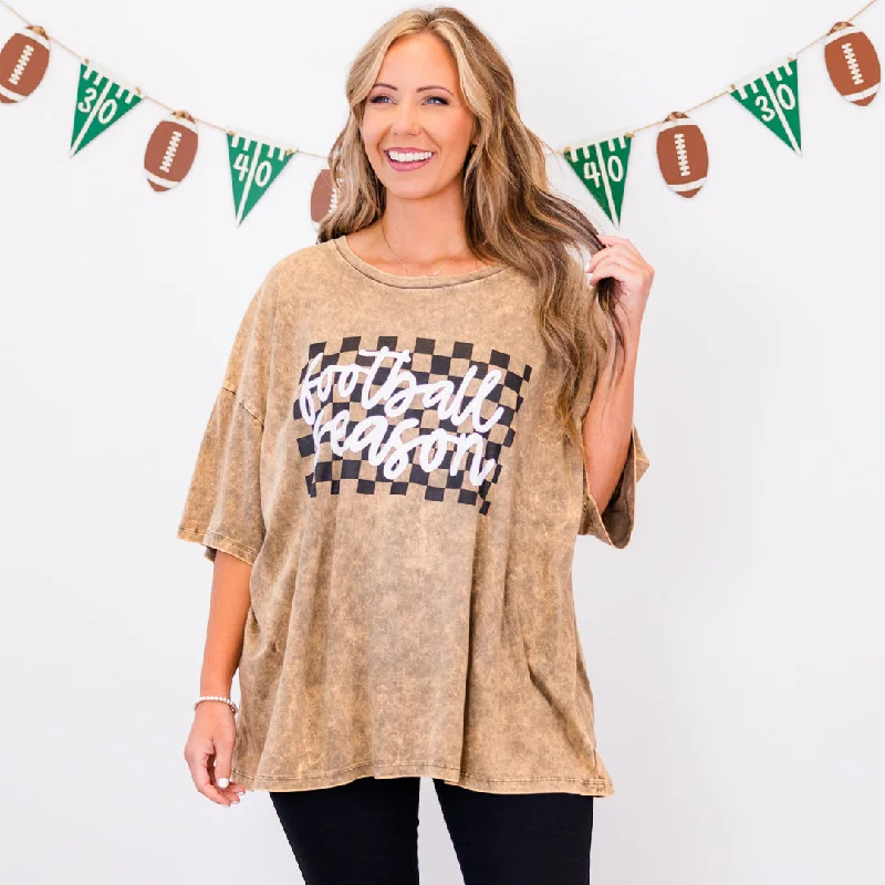 Savings Spectacular Favorite Time Of Year Acid Wash Boyfriend Tee, Mocha