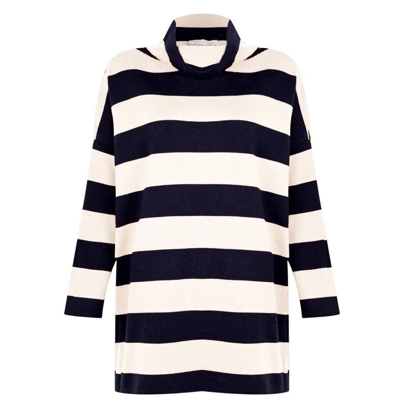 Weekend Offers That Impress Stina Roll Neck Top in Navy and Cream Stripes
