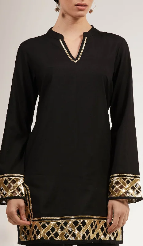 Flash Sale Behnaz Gold Embellished Long Modest Tunic - Black - PREORDER (ships in 2 weeks)