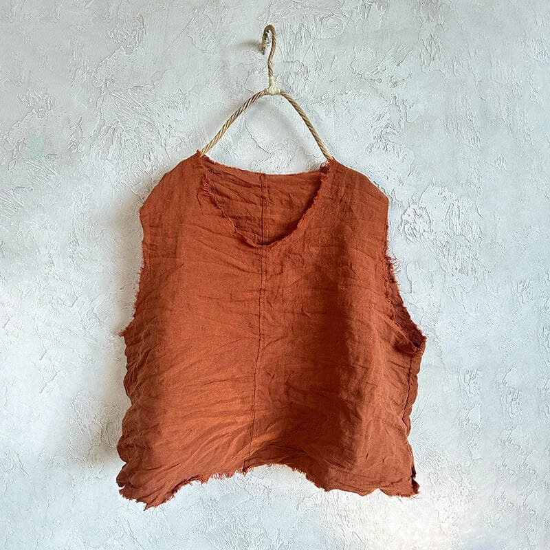 Buy Today Women Retro Pleated Linen Loose Vest